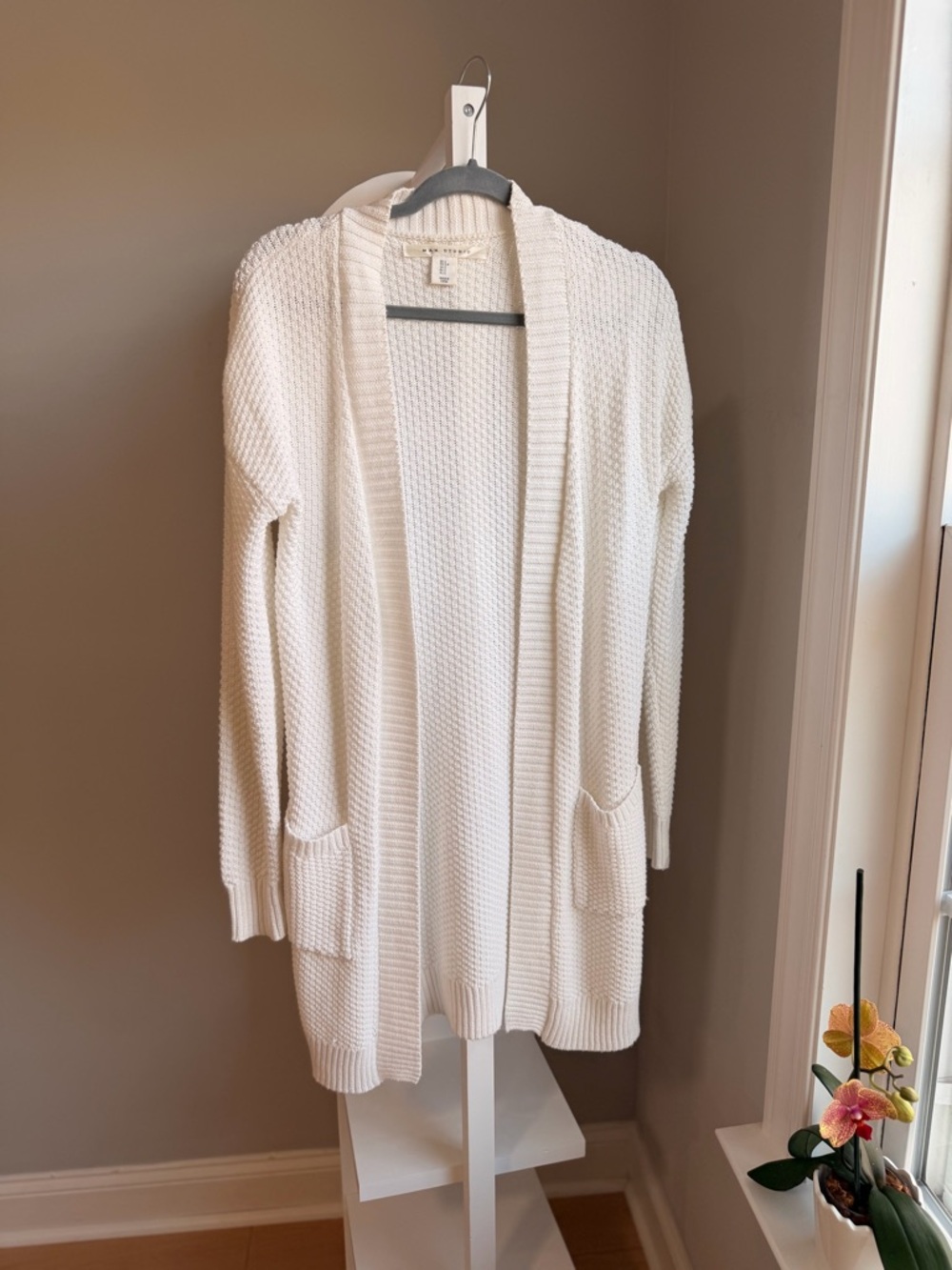 Max Studio Ivory Open-Front Knit Cardigan